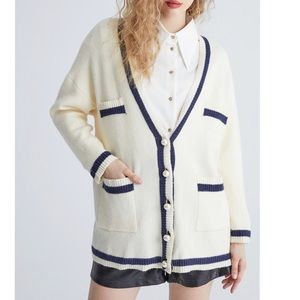 Urban Revivo Cream and Navy Cardigan With Pearl Buttons